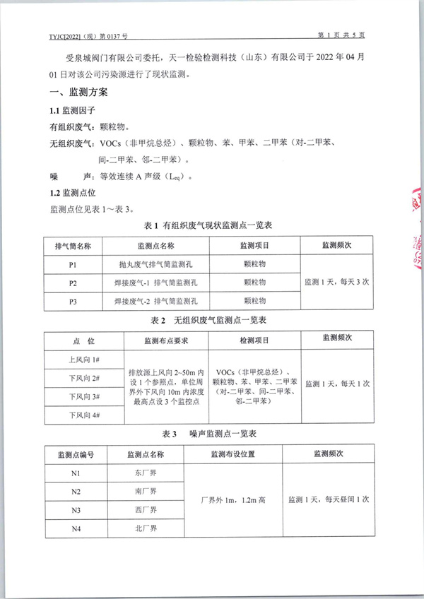 4月份泉城阀门有限公司-焊烟、抛丸、有组织、无组织废气、噪音检测报告